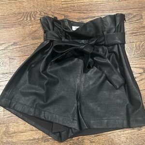 Amanda Uprichard Black Faux Leather ‘Tessi’ Shorts